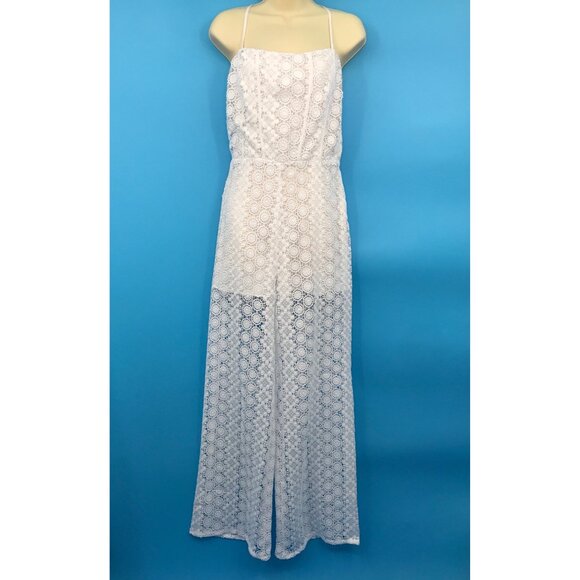 Guess Elle Lace Open Tie Back Jumpsuit White Large NEW - Picture 3 of 11